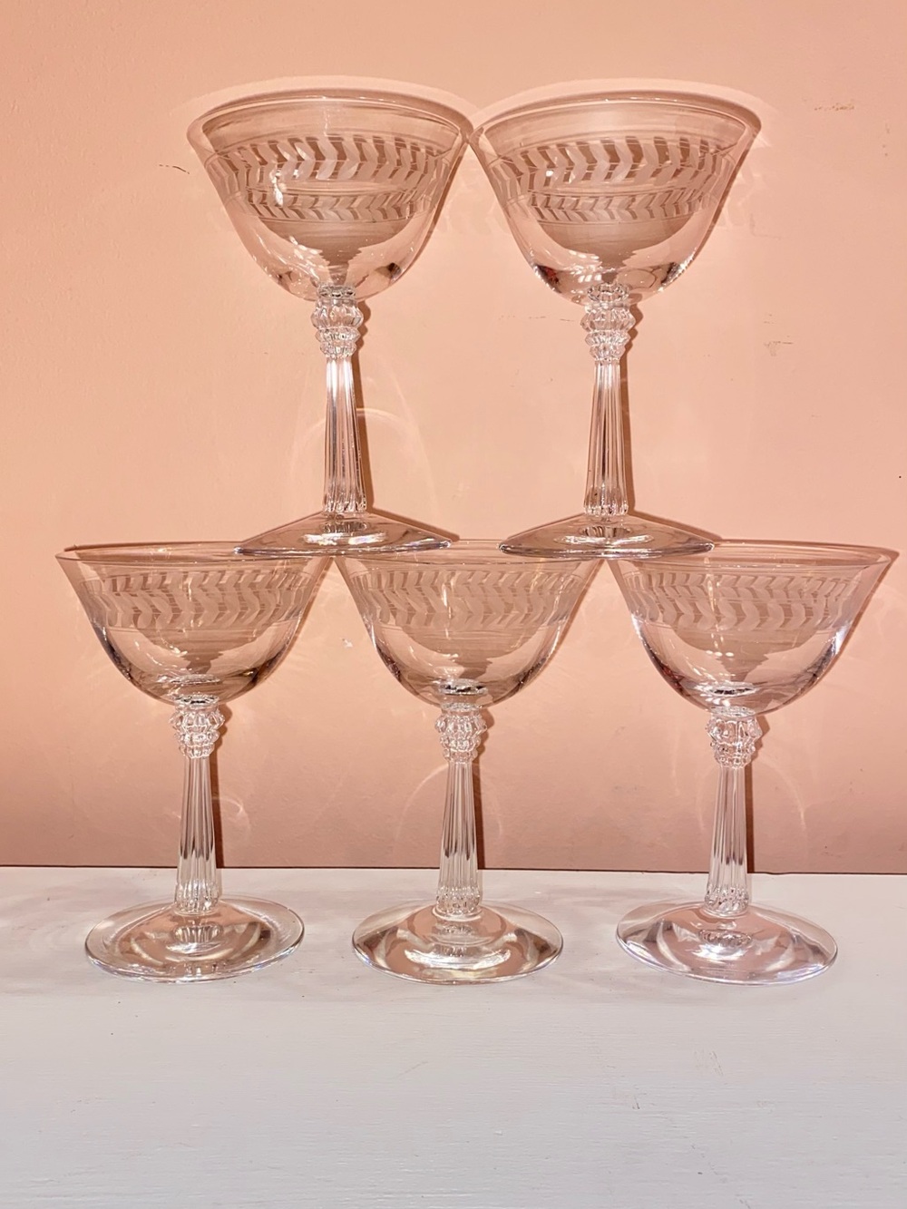 VINTAGE FOSTORIA COLLECTION “Laurel” Chamagne/Tall Sherbet Glass Five Count